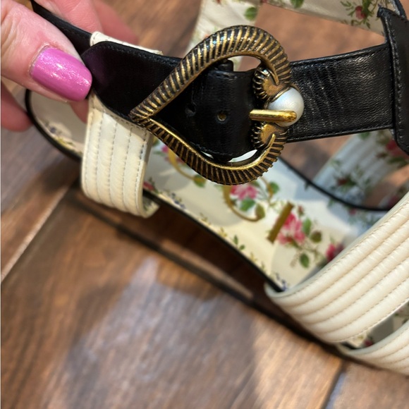 Authentic Gucci GG rare sling back black floral heel size 39 - Picture 8 of 16